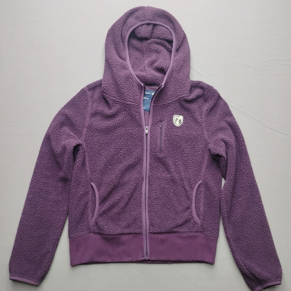 American Eagle Outfitters Purple Sherpa Fleece Full Zip Hoodie Jacket Womens L